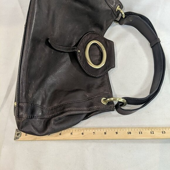 Ri2K Leather Dark Brown Gold Shoulder Purse Bag Adjustable Strap Y2K - Picture 15 of 15